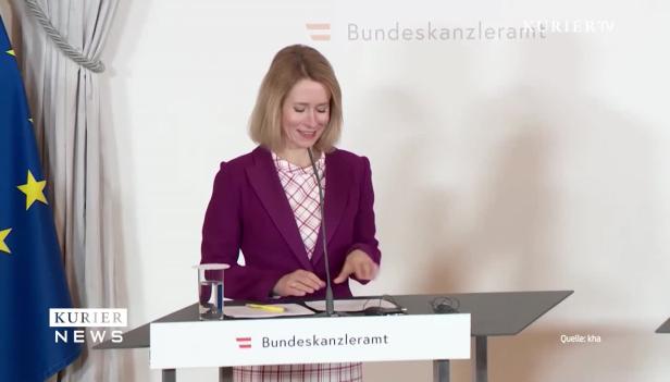 Kaja Kallas bei einer Pressekonferenz im Bundeskanzleramt.
