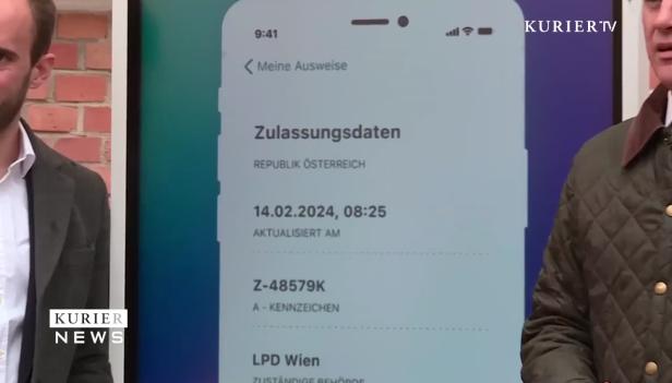 Ein Smartphone-Display zeigt Zulassungsdaten der Republik Österreich.