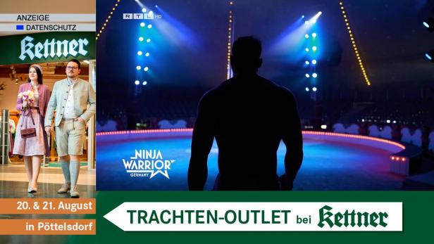 Werbebanner für Trachten-Outlet bei Kettner neben TV-Szene.