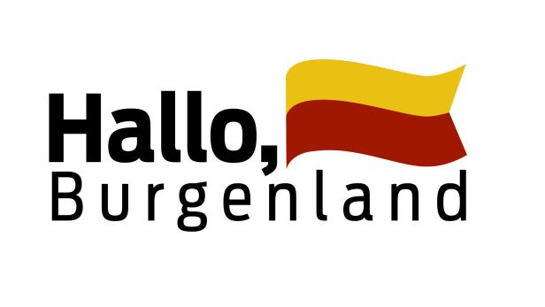 Das Logo von „Hallo, Burgenland“ mit der burgenländischen Flagge.