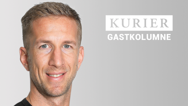 Porträt eines lächelnden Mannes vor dem Hintergrund der „Kurier“-Gastkolumne.