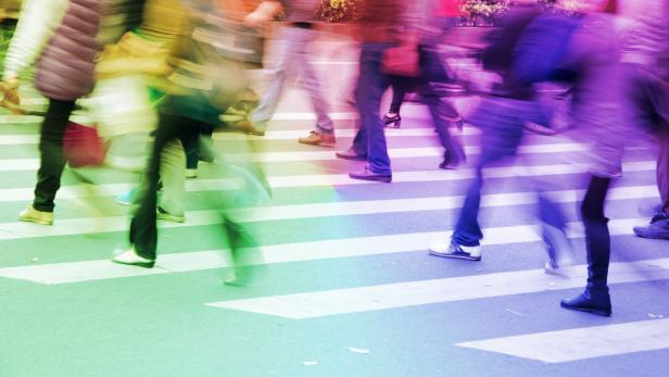 People walking on big city street
