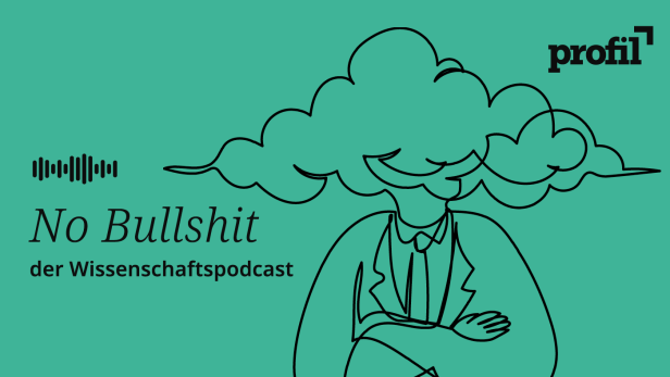 Illustration für den „No Bullshit“-Wissenschaftspodcast von Profil mit einer Person mit Wolke statt Kopf.