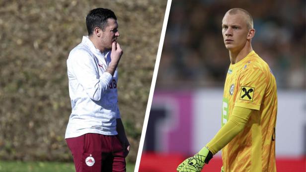 Salzburgs Co-Trainer Junuzovic und Sturm-Tormann Christensen