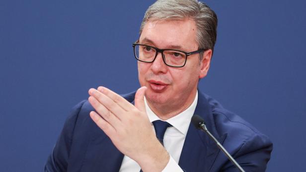 Serbia's President Vucic holds a press conference in Belgrade
