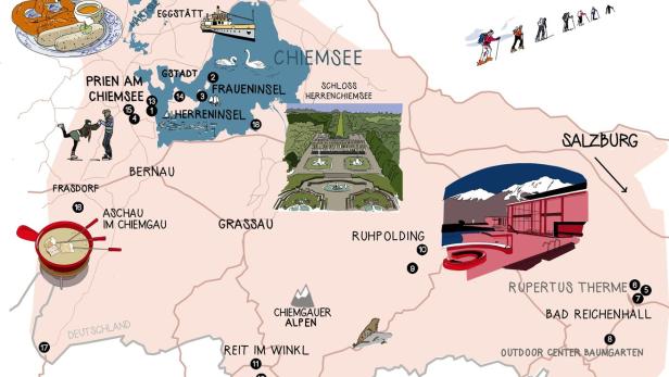 Eine Landkarte mit eingezeichneten Icons