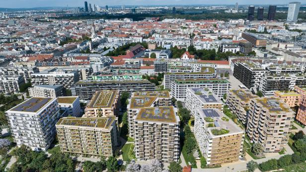 Der Blick vom neuen Quartier "Village im Dritten" auf Wien. 