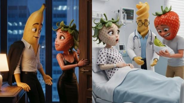 KI-generierte Früchte in einem Büro und im Krankenhaus