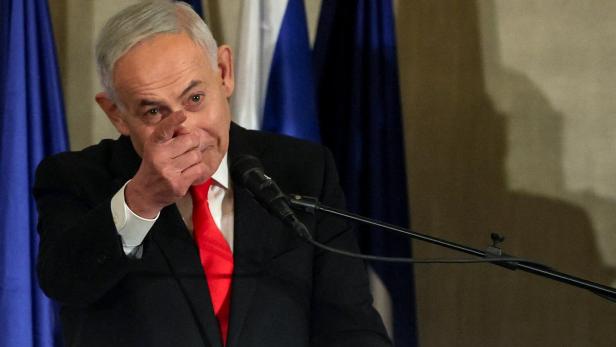 Israeli Prime Minister Netanyahu delivers a statement to members of the press, in Jerusalem