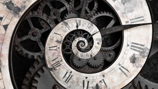 Old style clock face spiraling down